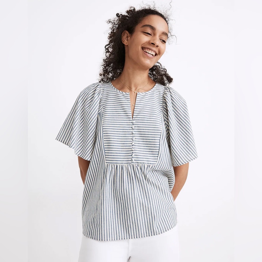 Madewell Striped Flutter Sleeve Top